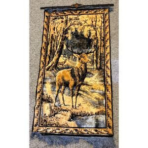 Vintage Tapestry / Wall Hanging Buck - 40"x22" With Metal Hanging Rod